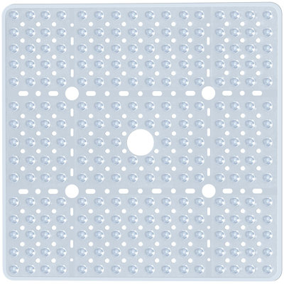 Large Square Shower Mat 27 X 27 Inch Clear, Non Slip Shower Bathtub Mats For Inside Shower With Big Suction Cups Drain Holes, Anti Slip Bathroom Floor Shower Stall Mats, Easy Clean, BPA-Free