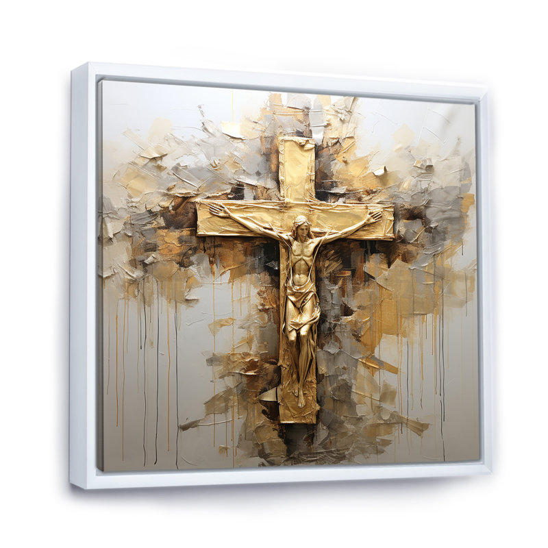 Minimalism Jesus Cross Religious I - Religious Landscape Wall Decor, 16" H x 16" W x 1" D, White Floater Framed