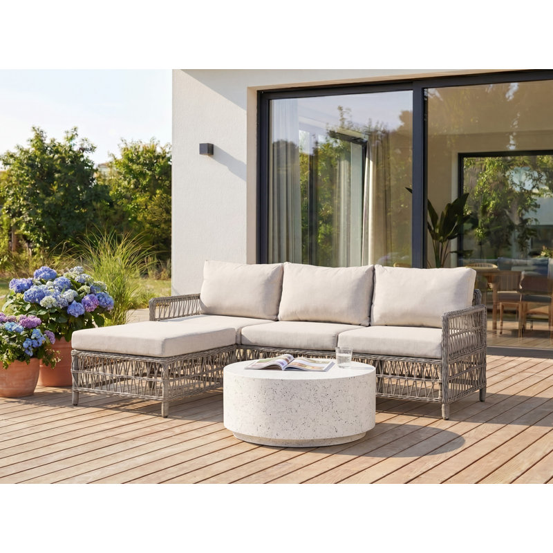 Garden Sofa with Ottoman 3 Seater OFENA PE Rattan Grey