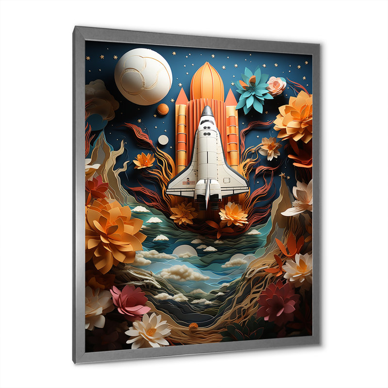 Navette spatiale Belson en orbite autour de la terre II - reproduction sur toile, H 44 po x l 34 po x P 1,5 po