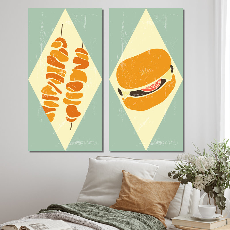 «Vintage Hipster Fast Food II», ensemble de 2 impressions, Toile tendue, H 40 po x l 40 po x P 1,5 po