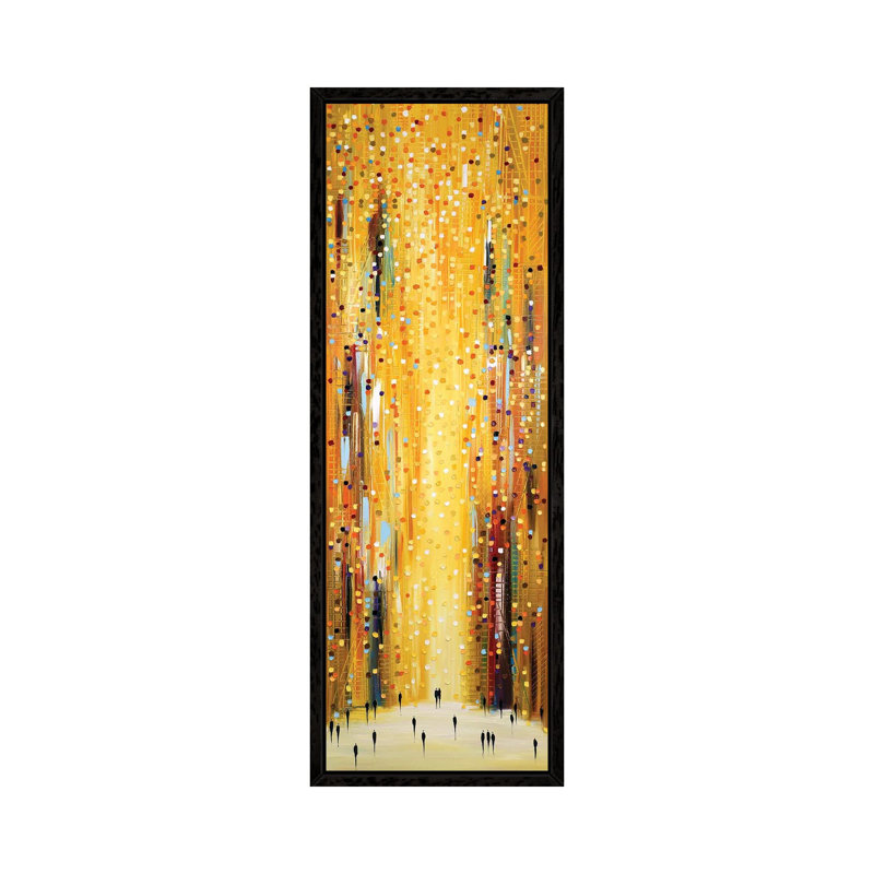 Golden Sunset by Ekaterina Ermilkina - Panoramic Painting on Canvas, 30.48 cm H x 91.44 cm W, Black Framed