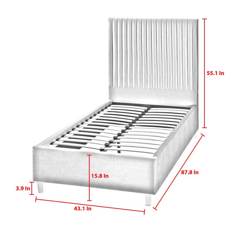 Lit plateforme tapissier Mineola, Gris, Grand