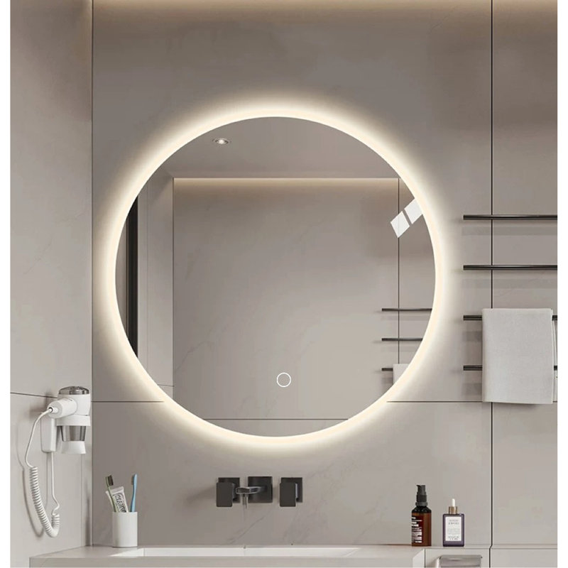Miroir de salle de bain rond à DEL avec lumière, miroir de maquillage mural avec température de couleur réglable et fonction de gradation convenant au miroir de maquillage de chambre à coucher et de salle de bain