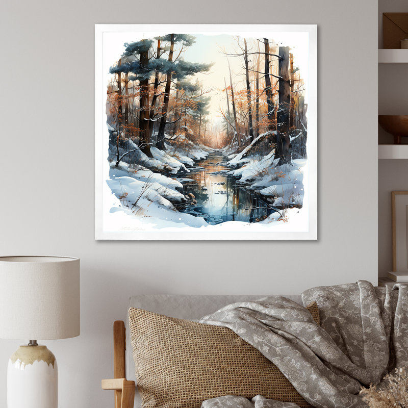 «River in Forest Winter Scenery I», reproduction sur toile, Cadre simple blanc, H 36 po x l 36 po x P 1,5 po