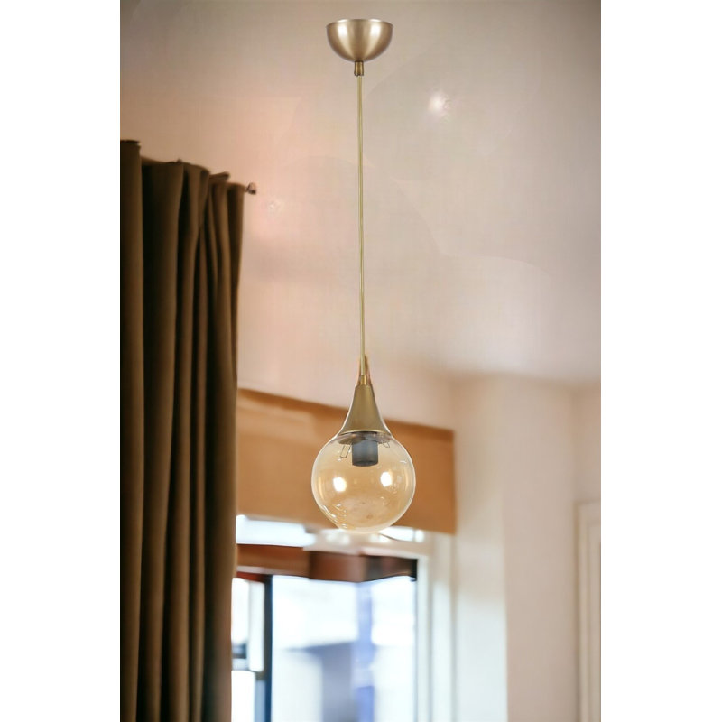 Lustre réglable élégant, finition ambre et or, 11,8 po de diamètre x 27,6 po de hauteur | Corps en métal durable, douille E27 (40 W maximum) | Luminaire moderne pour le salon, la salle à manger et le vestibule