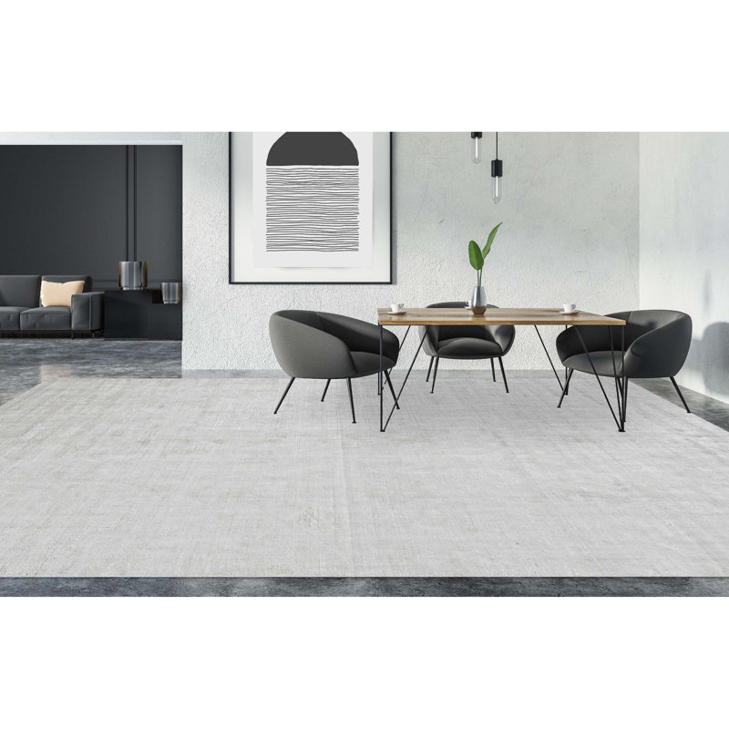 Tapis rectangulaire noué à la main gris, Nylon, Rectangle de 10 pi x 14 pi