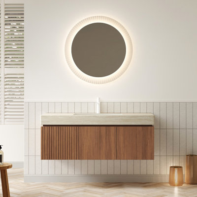 Meuble-lavabo 48 po avec comptoir à motif, lavabo en céramique, 2 portes, 1 tiroir, armoire en contreplaqué, pré-assemblé, facile à installer et imperméable, pré-assemblé