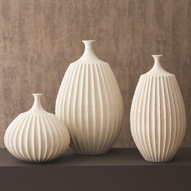 Sawtooth Handmade Ceramic Table Vase, 21'' H x 11.5'' W x 11.5'' D, Rustic White