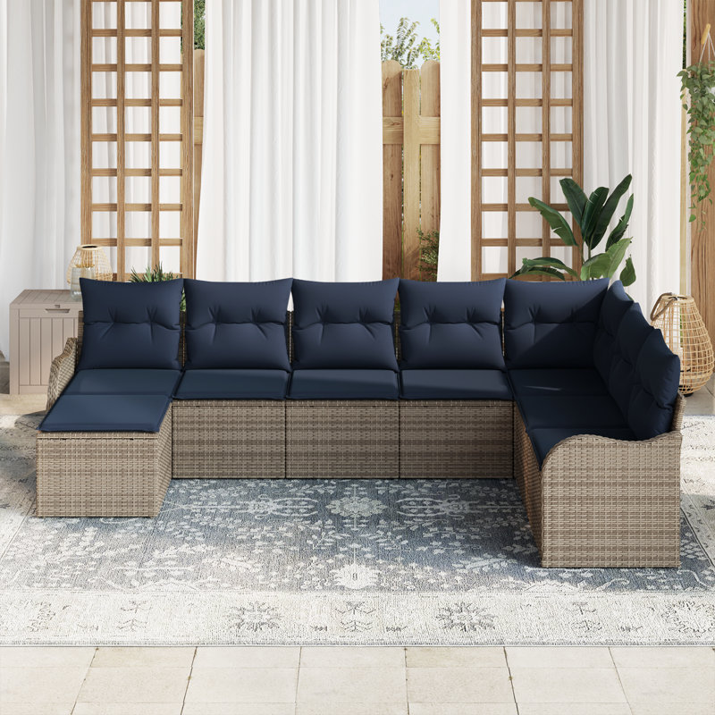 Ensemble de canapé de jardin vidaXL, Structure grise / coussin bleu marine