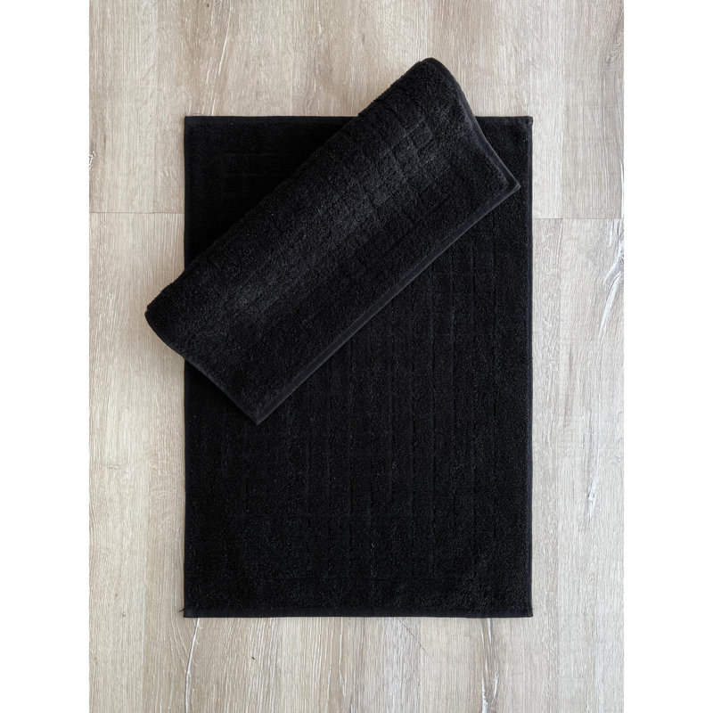 Ensemble de tapis de bain Premium (2 pièces), jacquard noir, 19,7 po x 27,6 po | 100% coton, 8,1 oz / pied carré | Lavable à la machine à 104 ° F | Doux, absorbant et élégant pour tout décor de salle de bain