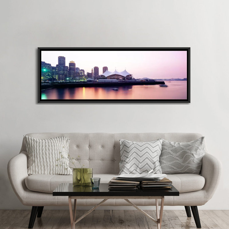 Panoramique, «Skyscrapers at the Waterfront, Charles River, Boston, Massachusetts», reproduction de photo sur toile