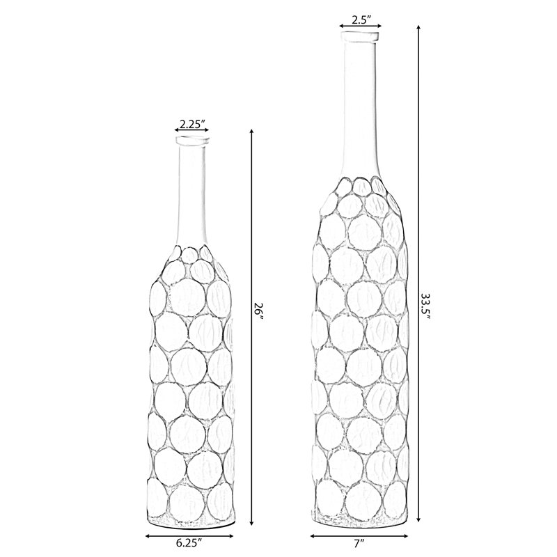 Vase de sol décoratif décoratif contemporain sculpté blanc à motif de bulles avec col haut, ensemble de 2