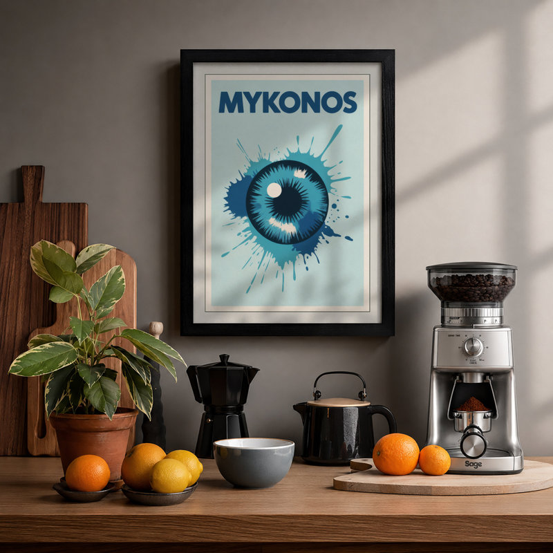 Postcard from Mykonos Retro - Framed Print, Black, A3 - 42.0 x 29.7 cm