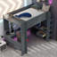 Lit mezzanine double en bois avec bureau, tablettes multiples, DEL et station de charge, gris foncé