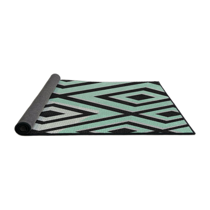 Laine tissée à la machine abstraite et polyester noir/blanc Tapis décoratif, Rond 5 pi