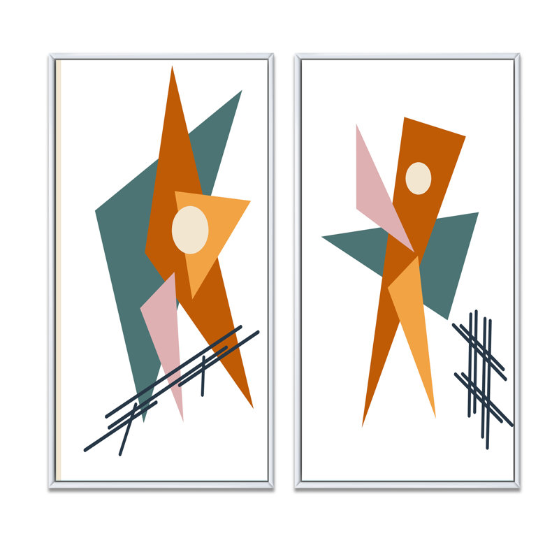 «Geometrics Abstract Scandinavian Design V», ensemble de 2 reproductions, H 32 po x l 32 po x P 1 po, Toile avec cadre blanc