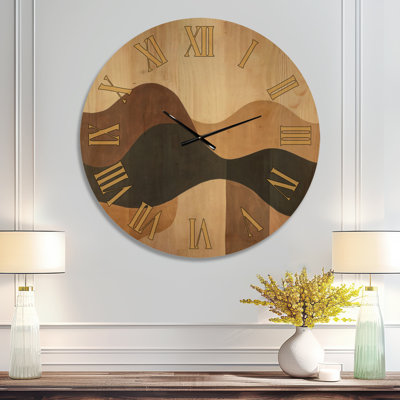 Undulating Earth Waves - Brown Boho Silent Non-Ticking Wood Wall Clock