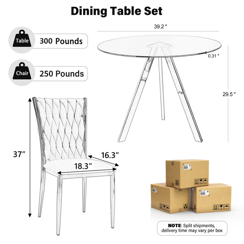Ensemble de table de salle à manger en verre avec chaises rembourrées en velours, Vert/doré, Doré, 5