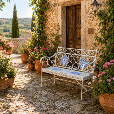 43in. Écusson Mosaic Metal Rectangular Garden Bench