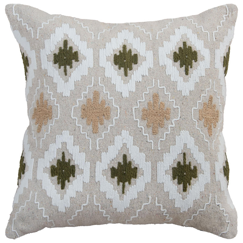 Housse de coussin carré en coton, Naturel / vert, 20 po x 20 po