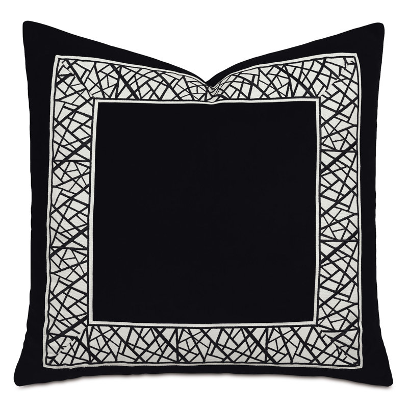 Black and White Cotton Graphic Border Decorative Pillow