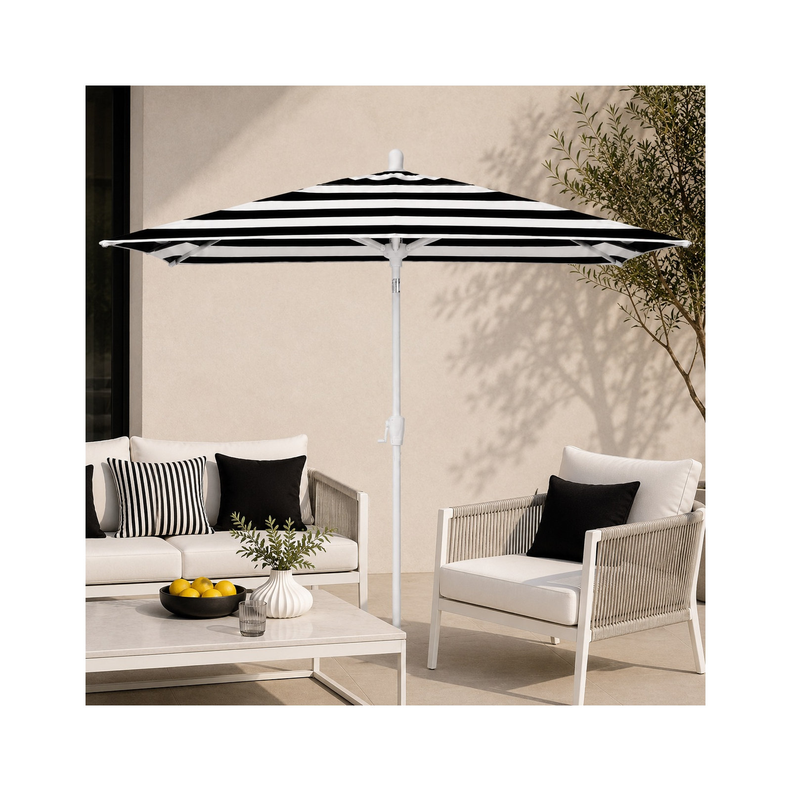 Olivier 116.7'' Outdoor Umbrella, White Sand, Black Polyester Stripes