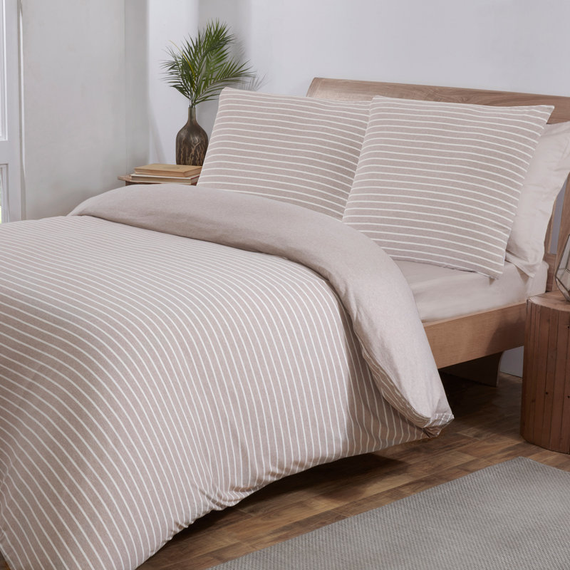 Atvars Striped Duvet Cover Set with Pillowcases, 155 x 220 cm - 2 Pillowcases (80 x 80 cm), Beige/White