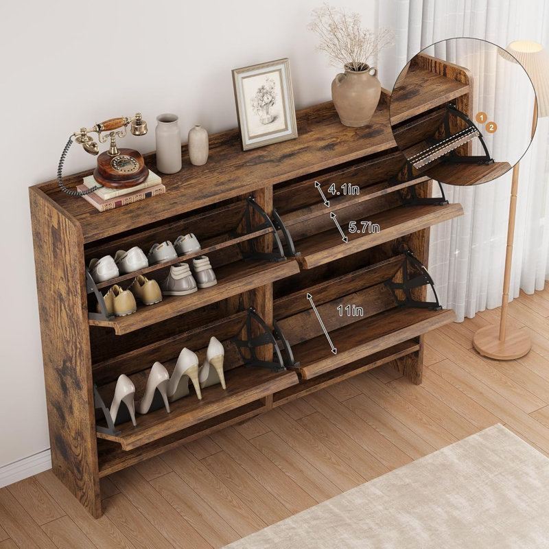 Shoe Cabinet with 2/3/4/6 Flip Drawers/ with 3 Flip Drawers & Side Door, Wooden Shoe Organizer w/Adjustable Shelf, Shoe Storage for Entryway, Hidden Shoe Cabinet for Hallway,
