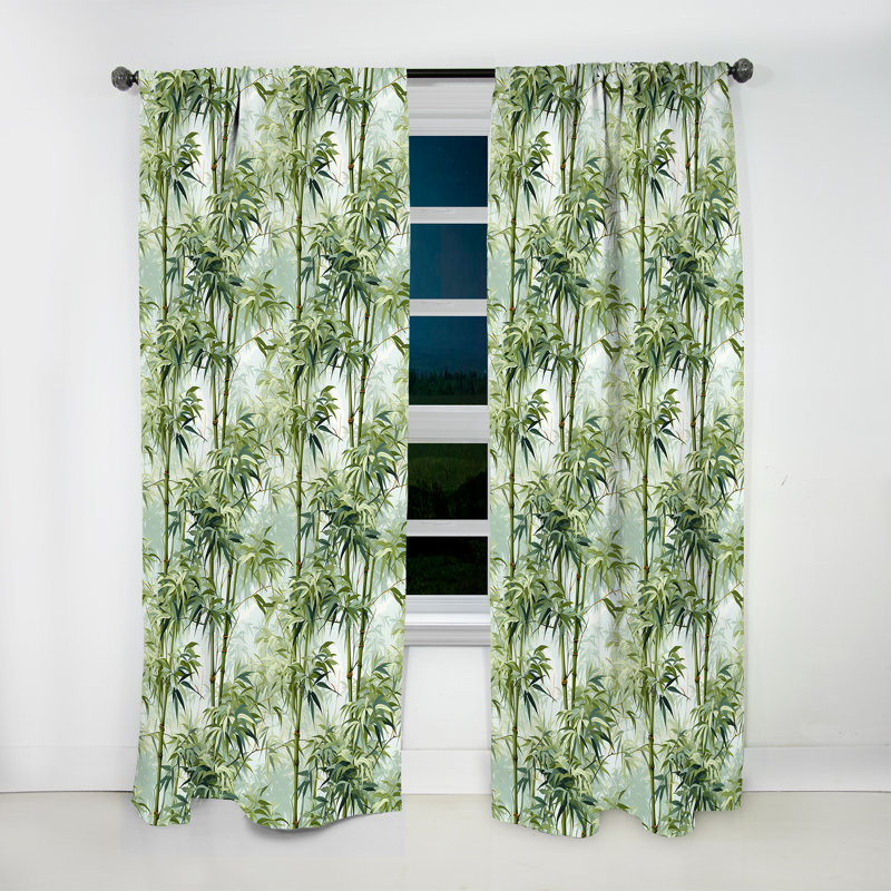 Bamboo Zen Tropical Pattern VI - Floral Curtain - Velvet Room Darkening - 1 panel, 52" W x 90" L