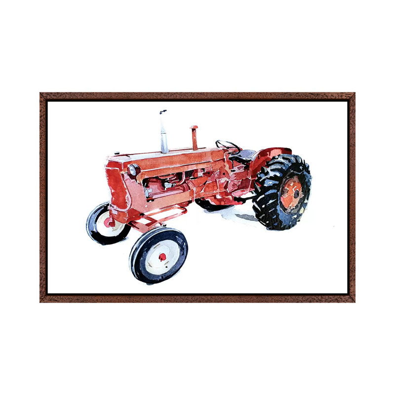 Lil Red Tractor - Painting on Canvas, 66.04 cm H x 45.72 cm W, Classic Brown Wood Framed