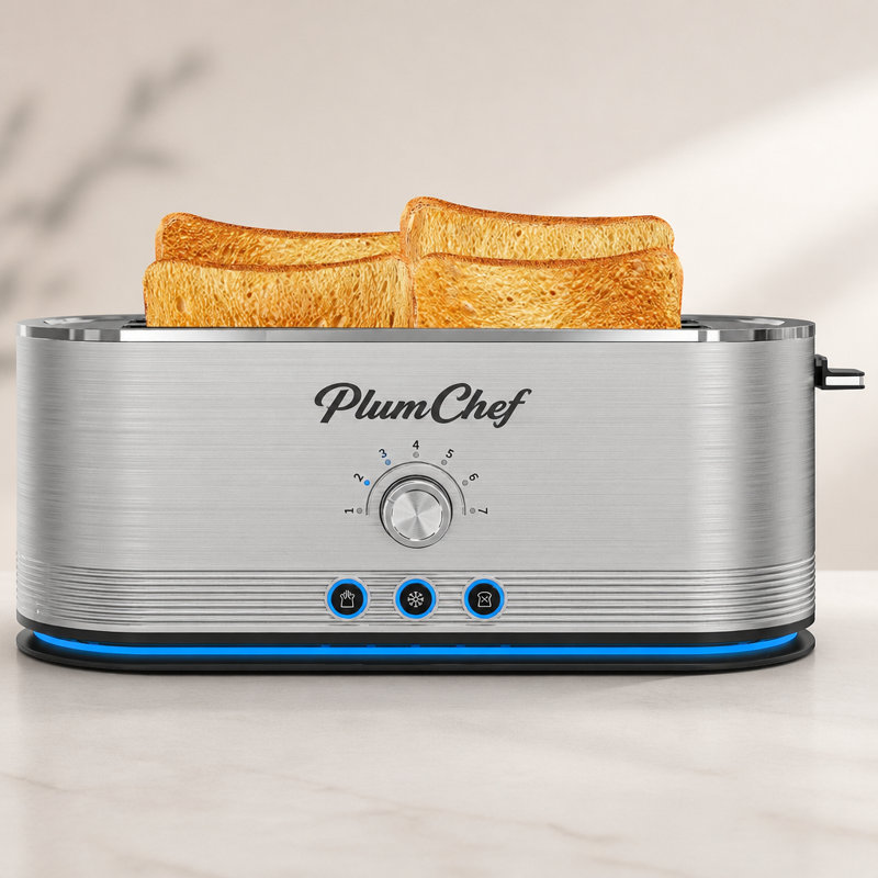Grille-pain 4 tranches en acier inoxydable avec 7 réglages de brunissement et décongélation