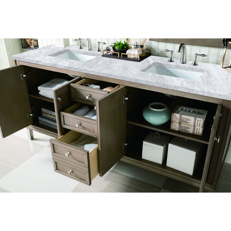 Chicago 72'' W Double Vanity, Walnut Whisper, Carrara White, 8" Widespread
