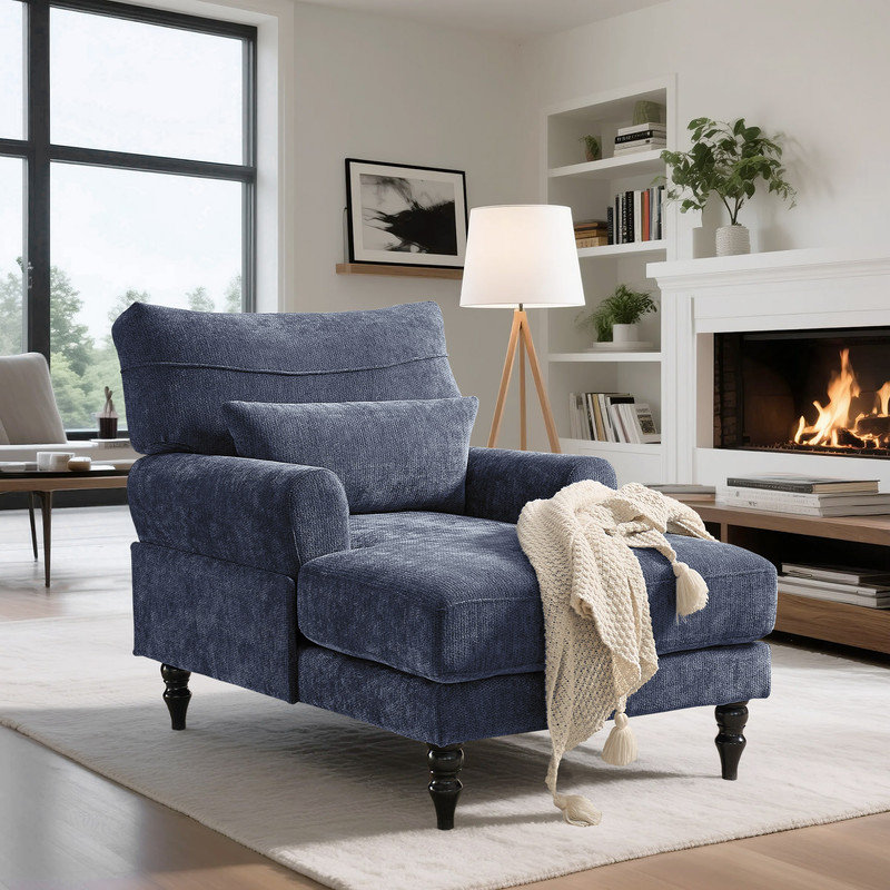 Chaise longue moderne en chenille avec coussin lombaire, Bleu