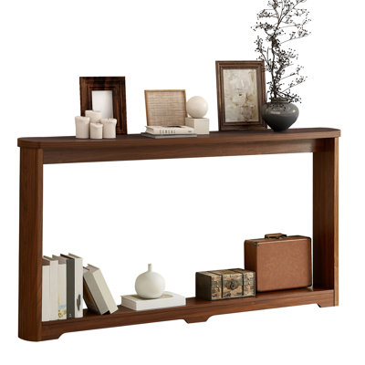 Modern Corrugated Texture Storage Table For Entranceways – Elegant Narrow Wooden Console Sofa Table For Hallways And Front Doors