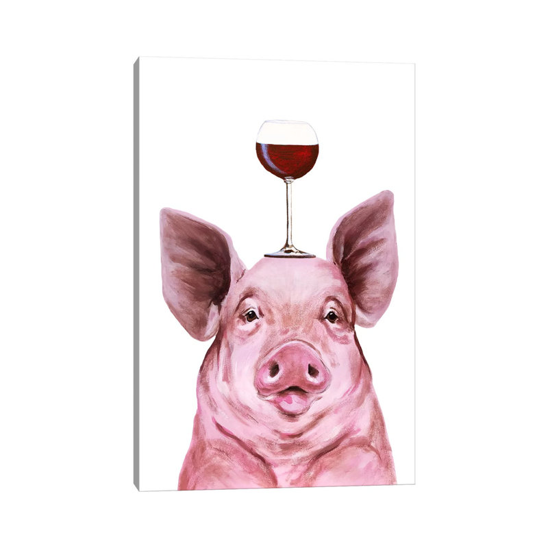 Pig With Wineglass by Coco De Paris - Wrapped Canvas Print, 101.6 cm H x 66.04 cm W x 3.175 cm D