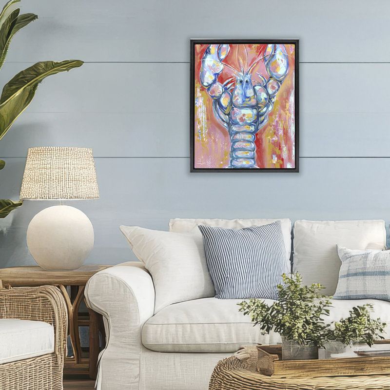 Cadre flottant Funky Vibrant Lobster, design par Estelle Grengs, Cadre flottant noir de jais, H 21 po x l 17 po