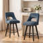 Tabouret de comptoir pivotant rembourré en lin avec structure en bois massif noir et repose-pieds-2126849179