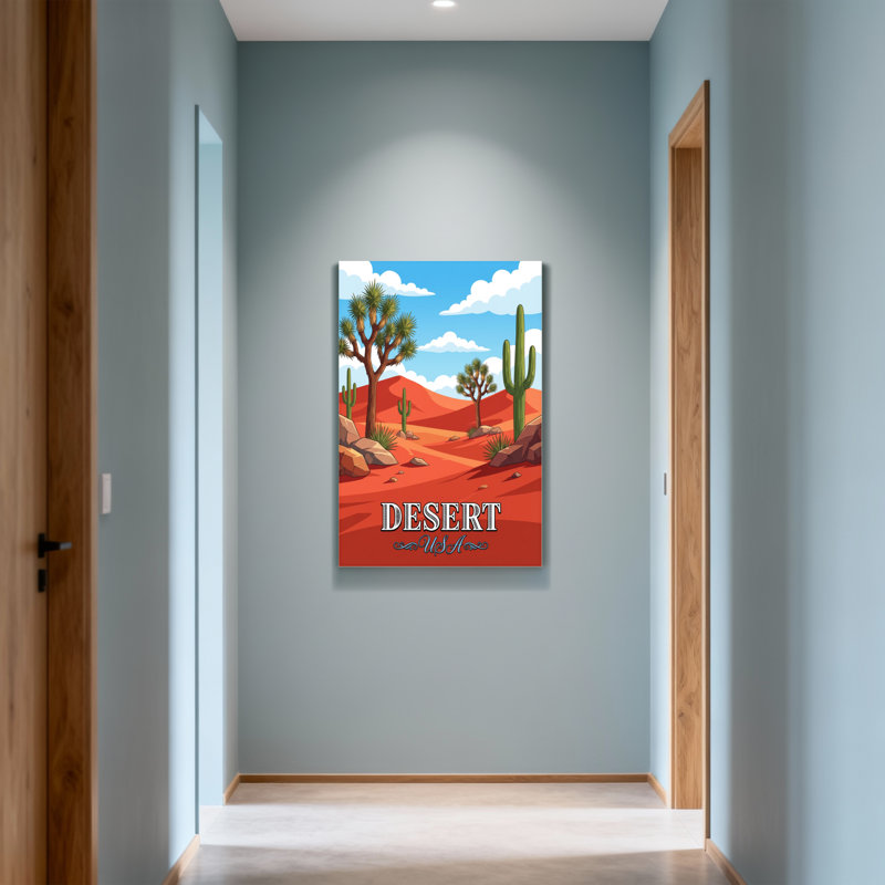 Paysage désertique avec cactus et rochers, H 48 po x l 32 po