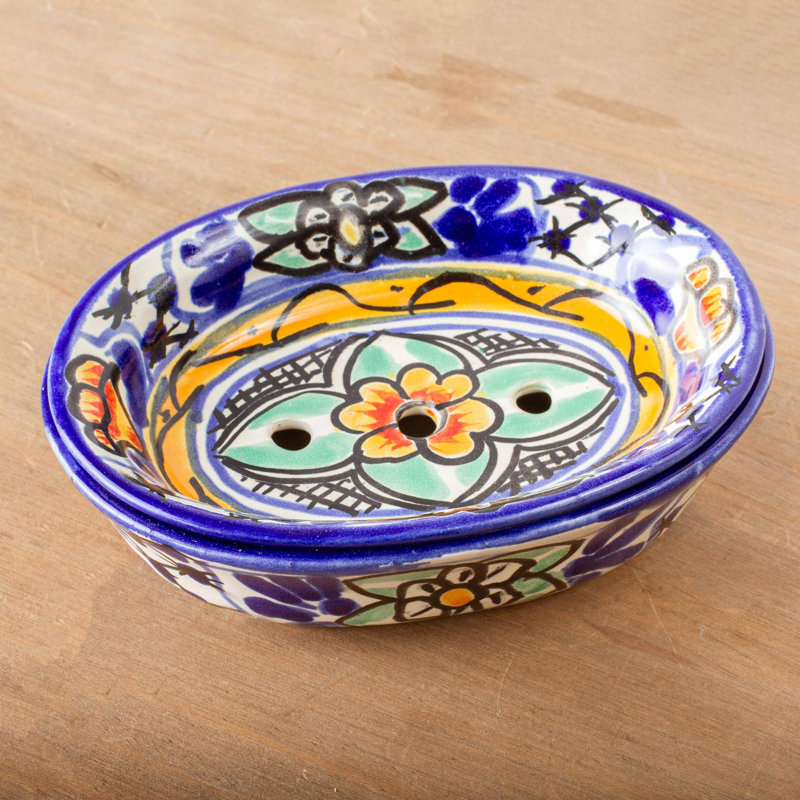 Porte-savon fleurs de cobalt