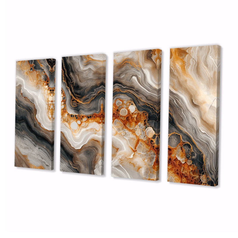 Ensemble de 4 décorations murales en dalle gris gris agate - marbre, H 32 po x l 64 po