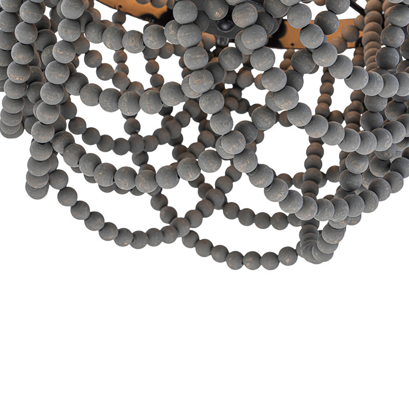 Lustre 3 lumières en bois délavé gris perlé
