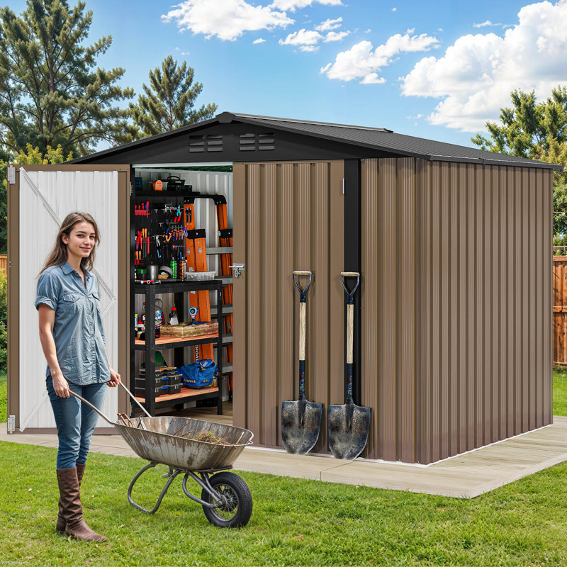 7.2 ft. W x 5 ft. D Galvanized Steel Storage Shed, Brown/Gray