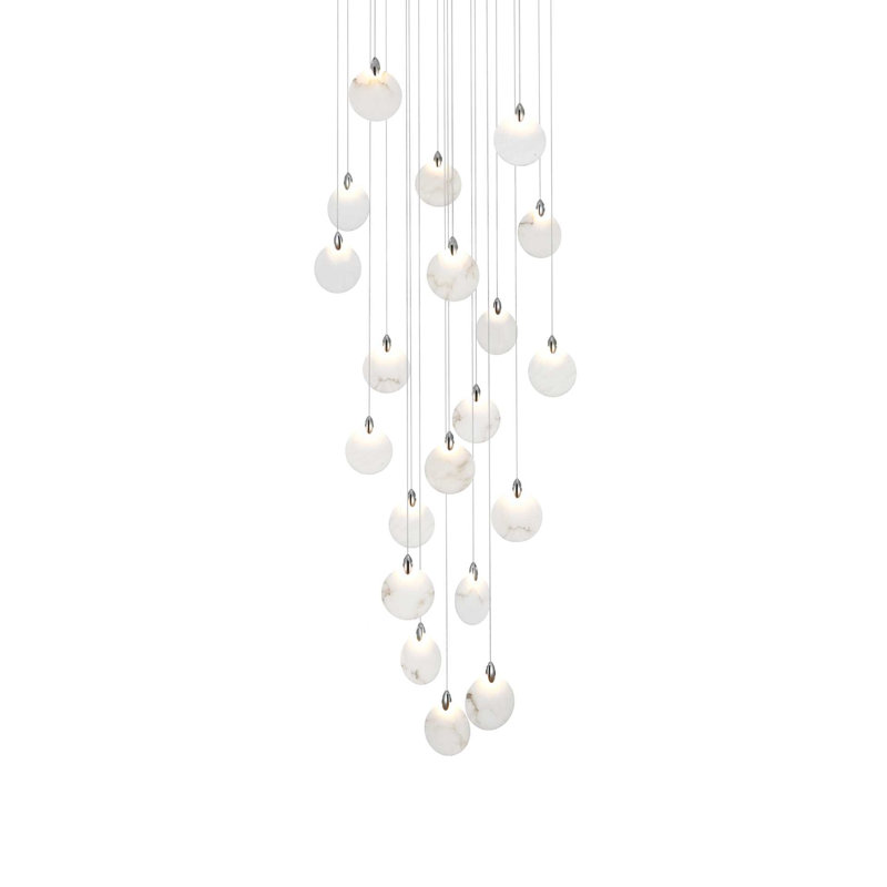 Lustre en albâtre 32 po Bellino, H 7,5 po x l 32 po x P 32 po, Chrome chrome, 26 lumières