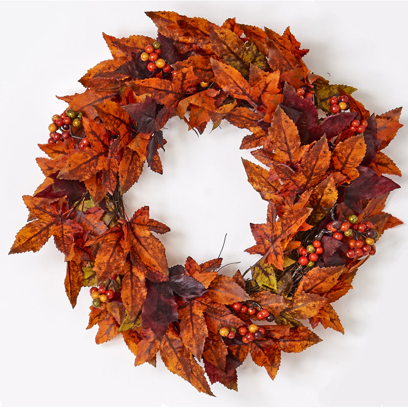 20" Artificial Maple Leaf & Berry Wreath