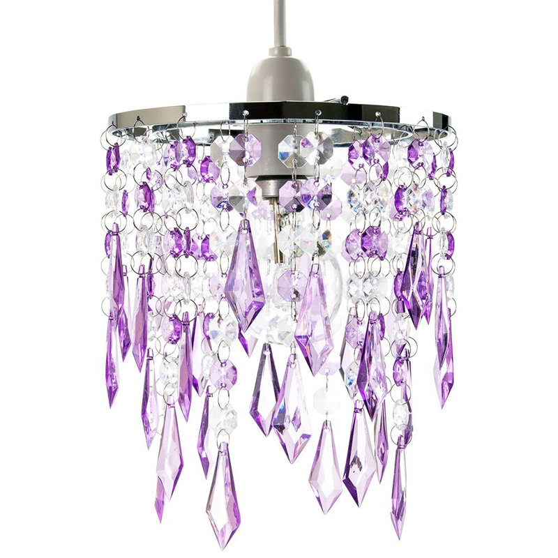 Modern Waterfall Design Pendant Shade with Acrylic Droplets and Beads, Purple
