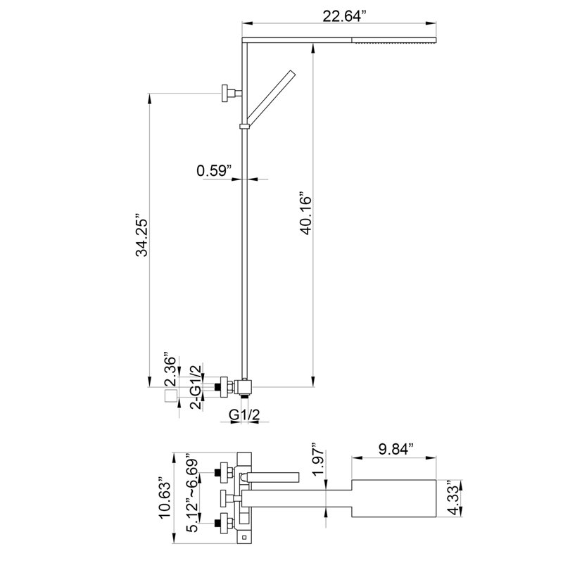 Système de douche thermostatique complet avec valve brute - Ensemble de douche à pluie finition or brossé élégant