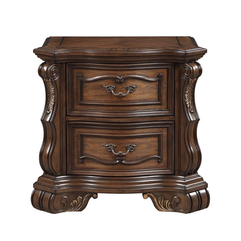 Table de chevet traditionnelle de luxe avec 2 tiroirs en queue d'aronde