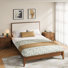 Queen Solid Bamboo Bed Frame, Adjustable Upholstered Headboard Mortise And Tenon Structure