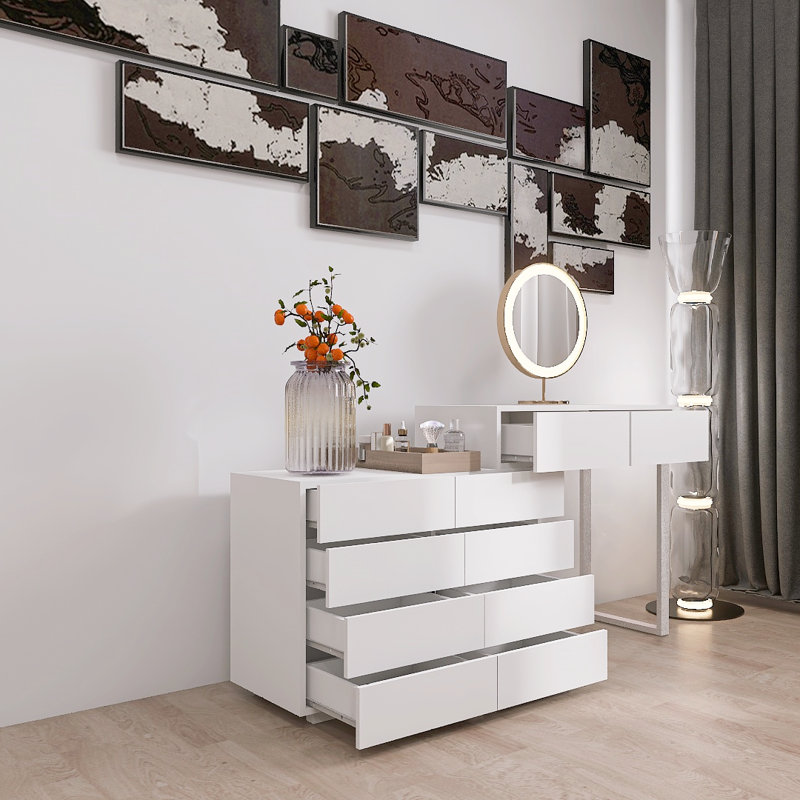 Extended Desktop 10 Drawers Chest Of Drawer Without Handle White Colour Vanity